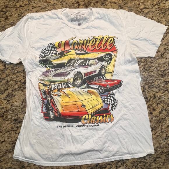Classic Chevy Corvette Men's Large Short Sleeve Graphic T-Shirt Tee White - Picture 2 of 5